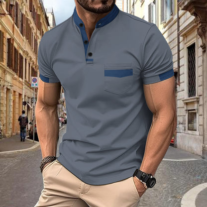 Ins Summer Polo Shirt Color Insert Stand Collar Men's Sport Polo Shirt