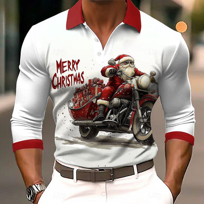 Men's Wear Digital Print Polo Shirt Long Sleeve Light Mature Casual Turn-Down Collar Slim Fit Spring Autumn Top