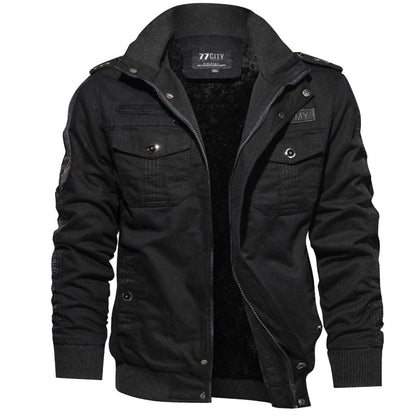 New Men's Military-Style Fleece-Lined Workwear Jacket Oversized Trendy Coat