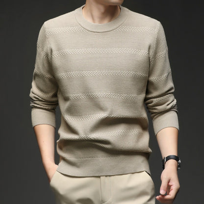 Autumn Arrow Jacquard Knit Sweater – Lightweight Round Neck Pullover for Men