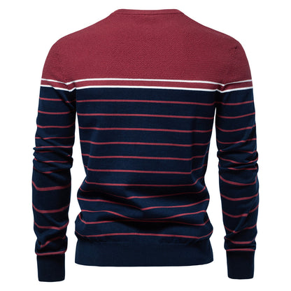 2025 Fall & Winter Men’s Striped Colorblock Knit Sweater - Fashionable Crew Neck Long Sleeve Pullover