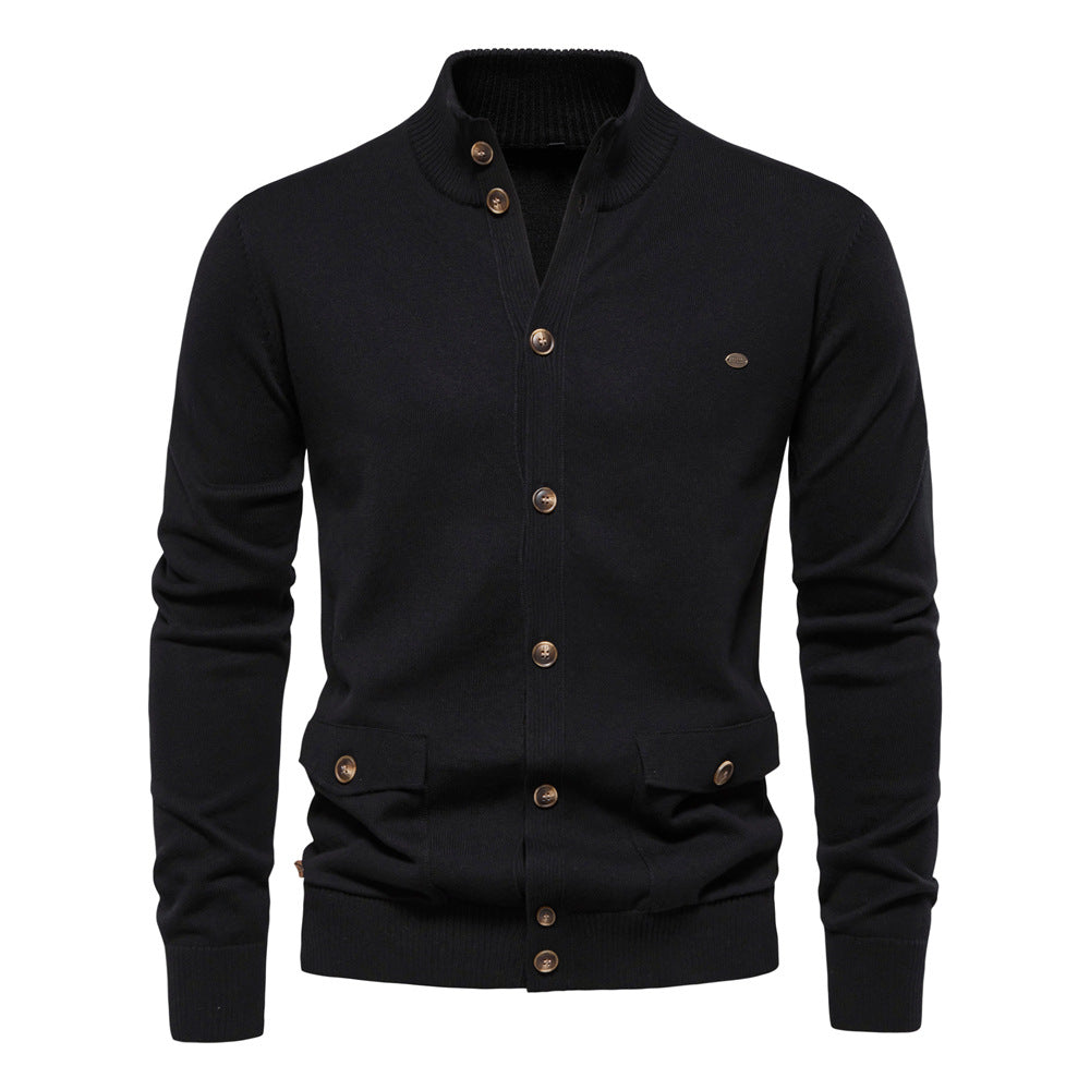 2025 Fall & Winter Men’s Solid Color Cardigan - High-Quality Knit Sweater for Business & Casual Wear