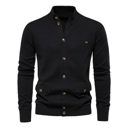 2025 Fall & Winter Men’s Solid Color Cardigan - High-Quality Knit Sweater for Business & Casual Wear