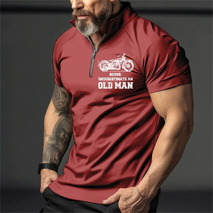 Retro Short Sleeve Men's Polo Shirt Motorcycle 3D Print Turn-Down Collar Zipper Men's Top High Quality Casual Wear