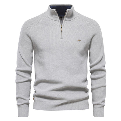 New Men's Long-Sleeve Half-Zip Stand Collar Solid Color Versatile Casual Sweater