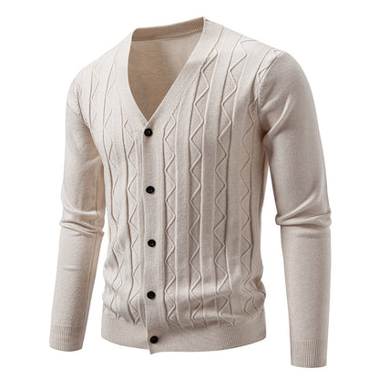 Men’s Cardigan – Fashionable V-Neck Cable Knit Outerwear