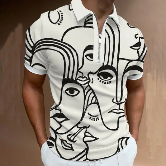 Spring New Fashion Casual Popular Print Polo Zipper T-Shirt Men's Style Free Shipping