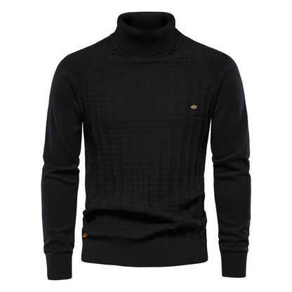 New Men's High Neck Pullover Solid Color Knit Sweater Business Casual Top