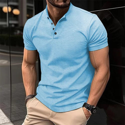 Ins Men's Casual Polo Shirt Summer New Men's Wear Button Henley Polo Short Sleeve