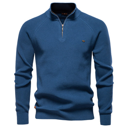 New Men's Long-Sleeve Half-Zip Stand Collar Solid Color Versatile Casual Sweater