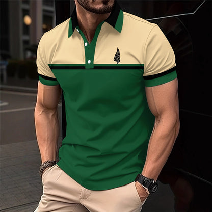 Men's Short Sleeve Polo Shirt Summer New Casual Color-Block 3D Print Turn-Down Collar Top