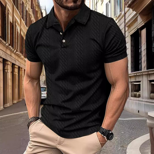 Ins Summer Polo Shirt Simple Fashion Solid Color Turn-Down Collar Men's Button Jacquard Short Sleeve