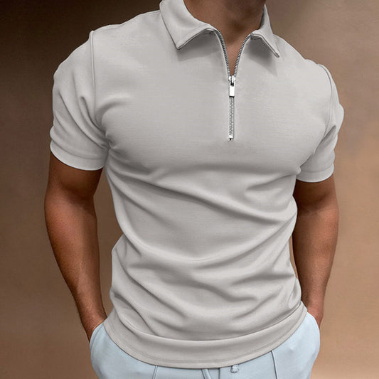 Summer Men's Polo Shirt Solid Color Short Sleeve Turn-Down Collar T-Shirt Casual Fitted Top Men's Wear