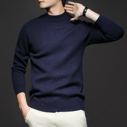 New Season Men's Sweater Solid Color Anti-Pilling Fine Wool Knit Long-Sleeve Mock Neck Top