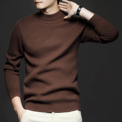 New Season Men's Sweater Solid Color Anti-Pilling Fine Wool Knit Long-Sleeve Mock Neck Top
