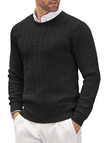 Twisted-Knit Sweater Middle-Aged Men's Round Neck Slim-Fit Long-Sleeve Casual Pullover