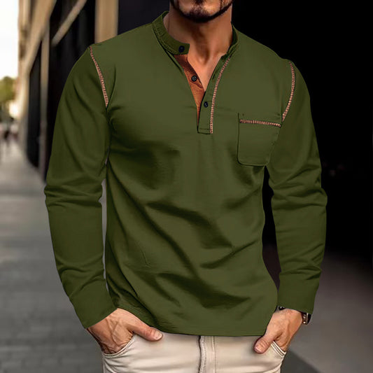 Spring Summer Men's Long Sleeve Stand Collar Polo Shirt Men's Base Layer Top