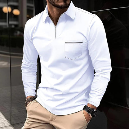 Ins Autumn Polo Shirt Zipper Pocket Men's Long Sleeve Sport Polo Shirt