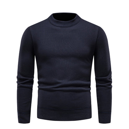 Solid Color Round Neck Fleece-Lined Knit Sweater Men's Long-Sleeve Base Layer T-Shirt