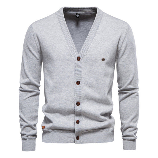 New Men's Cardigan High-Quality Business Solid Color Knitted Sweater