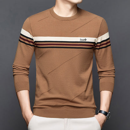 Men’s Casual Color-Block Stripe Knit Sweater – Loose Fit Base Layer