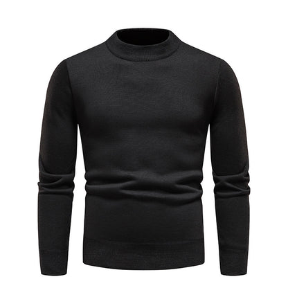 Solid Color Round Neck Fleece-Lined Knit Sweater Men's Long-Sleeve Base Layer T-Shirt