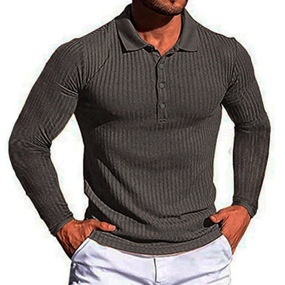Wish Men's Summer Sport Fitness Casual Stand Collar Elastic Stripe Long Sleeve Polo Shirt Men