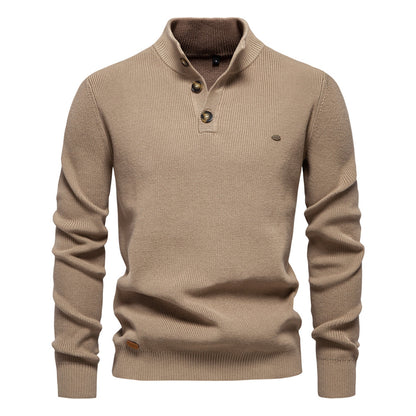 New Men's Long-Sleeve Half-Zip Stand Collar Solid Color Versatile Casual Sweater