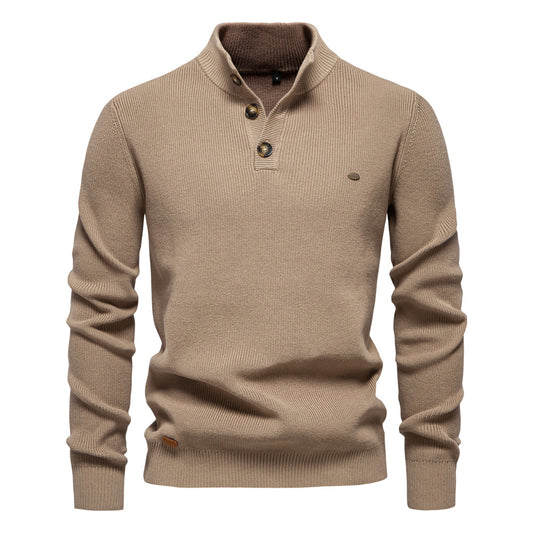 New Men's Long-Sleeve Half-Zip Stand Collar Solid Color Versatile Casual Sweater