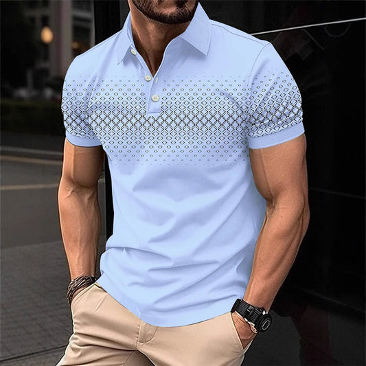 New Men's Wear Simple Casual Polo Shirt Youth Summer Button Plaid Print Polo Shirt Men