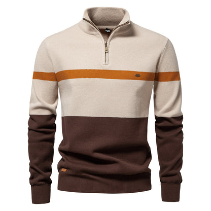 2025New Fall & Winter European Size Men’s Sweater - High Neck Half-Zip Colorblock Knit Pullover men’s sweaters mens sweaters for winter men’s sweaters
