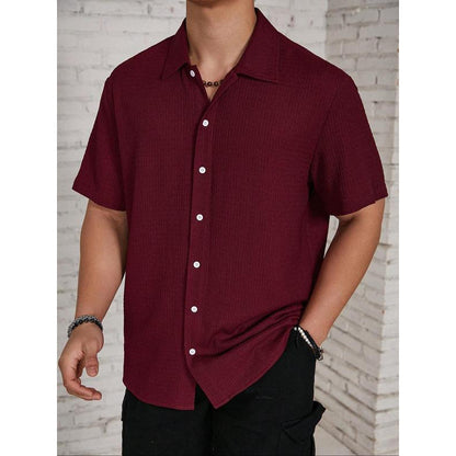 New Men's Knit Texture Button-Up Shirt Classic Casual
