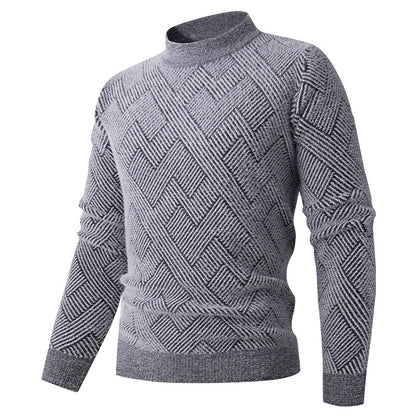 New Men’s Semi-Turtleneck Jacquard Knit Sweater – Base Layer Pullover