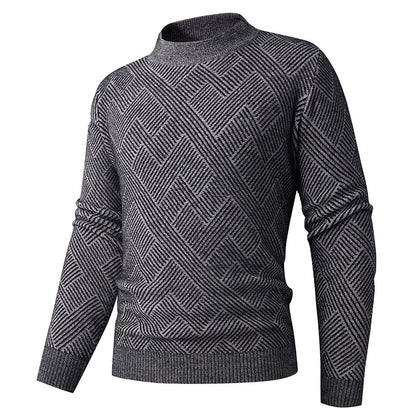 New Men’s Semi-Turtleneck Jacquard Knit Sweater – Base Layer Pullover