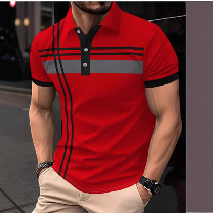 Men's Stripe Print Short Sleeve Polo Shirt Men's Casual Top
