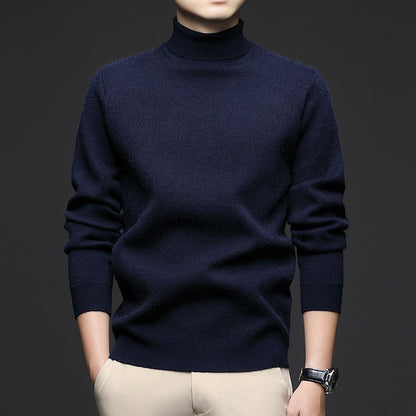 Thickened High-Neck Sweater for Men – Mid-Age & Youth Knitwear with Wool Blend Base Layer