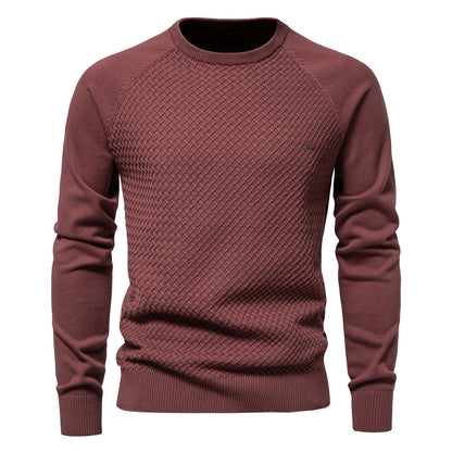 New Cotton Men's Sweater, Solid Color Raglan Sleeve Pullover Knit Top
