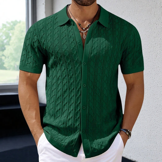 Summer Short Sleeve Men's Wear Fashion Knit Shirt Men's Casual Button Cardigan Polo Shirt