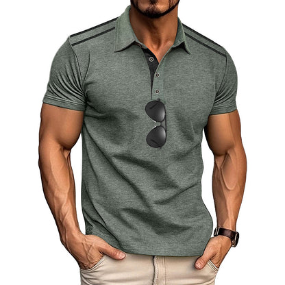Summer Men's Wear Short Sleeve Turn-Down Collar Polo Shirt Button Retro Color-Block Polo Shirt Men