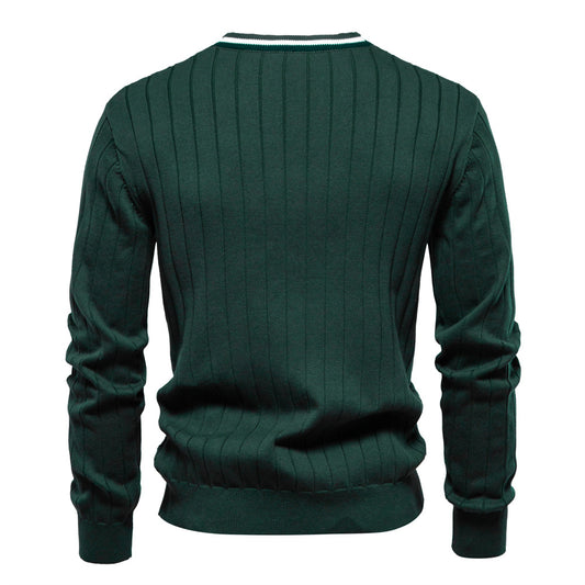 2025 Fall & Winter Men’s V-Neck Cardigan - Trendy Color-Blocked Long Sleeve Knit Sweater