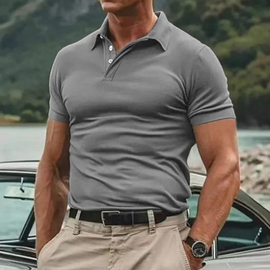 Summer New Turn-Down Collar Sport Men's Twill Polo Casual Men's Solid Color Short Sleeve T-Shirt