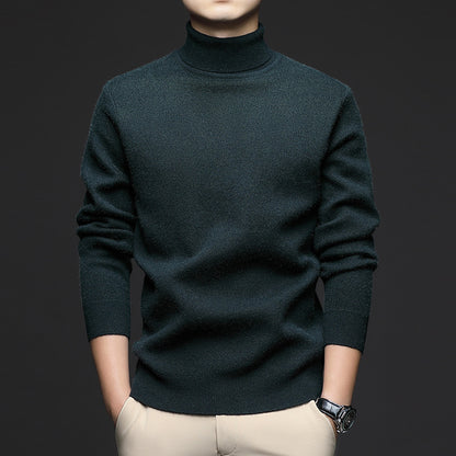 Thickened High-Neck Sweater for Men – Mid-Age & Youth Knitwear with Wool Blend Base Layer
