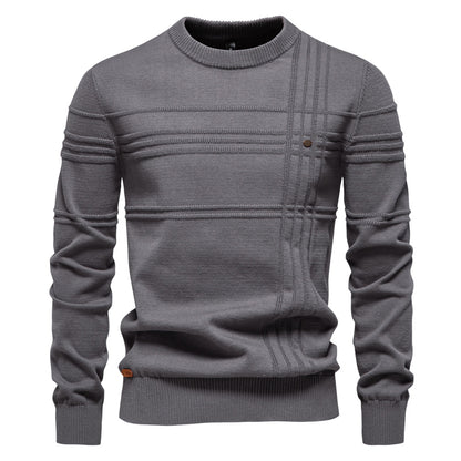 New Men's Round Neck Pullover High-Quality Solid Color Knit Sweater