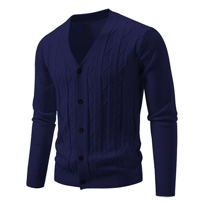 Men’s Cardigan – Fashionable V-Neck Cable Knit Outerwear