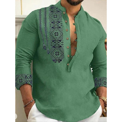 New Ethnic Pattern Half-Button Men's Shirt Bohemian Style