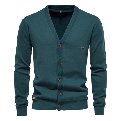 New Men's Cardigan High-Quality Business Solid Color Knitted Sweater