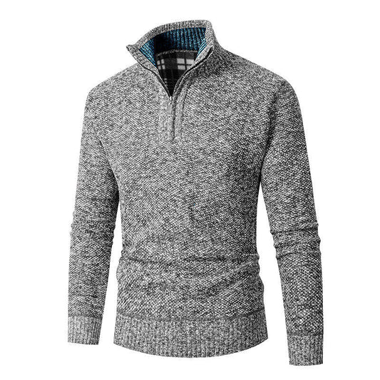 Men's Stand Collar Half-Zip Chunky Knit Sweater Solid Color Pullover