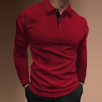 European Size Men's Autumn Sport Fitness Casual Stand Collar Elastic Stripe Long Sleeve Polo