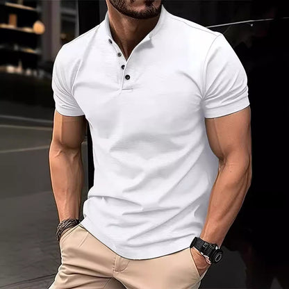 Ins Summer T-Shirt Men's Button Henley Collar Sport Polo Shirt