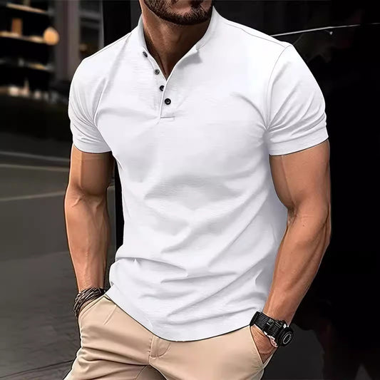 Ins Summer T-Shirt Men's Button Henley Collar Sport Polo Shirt